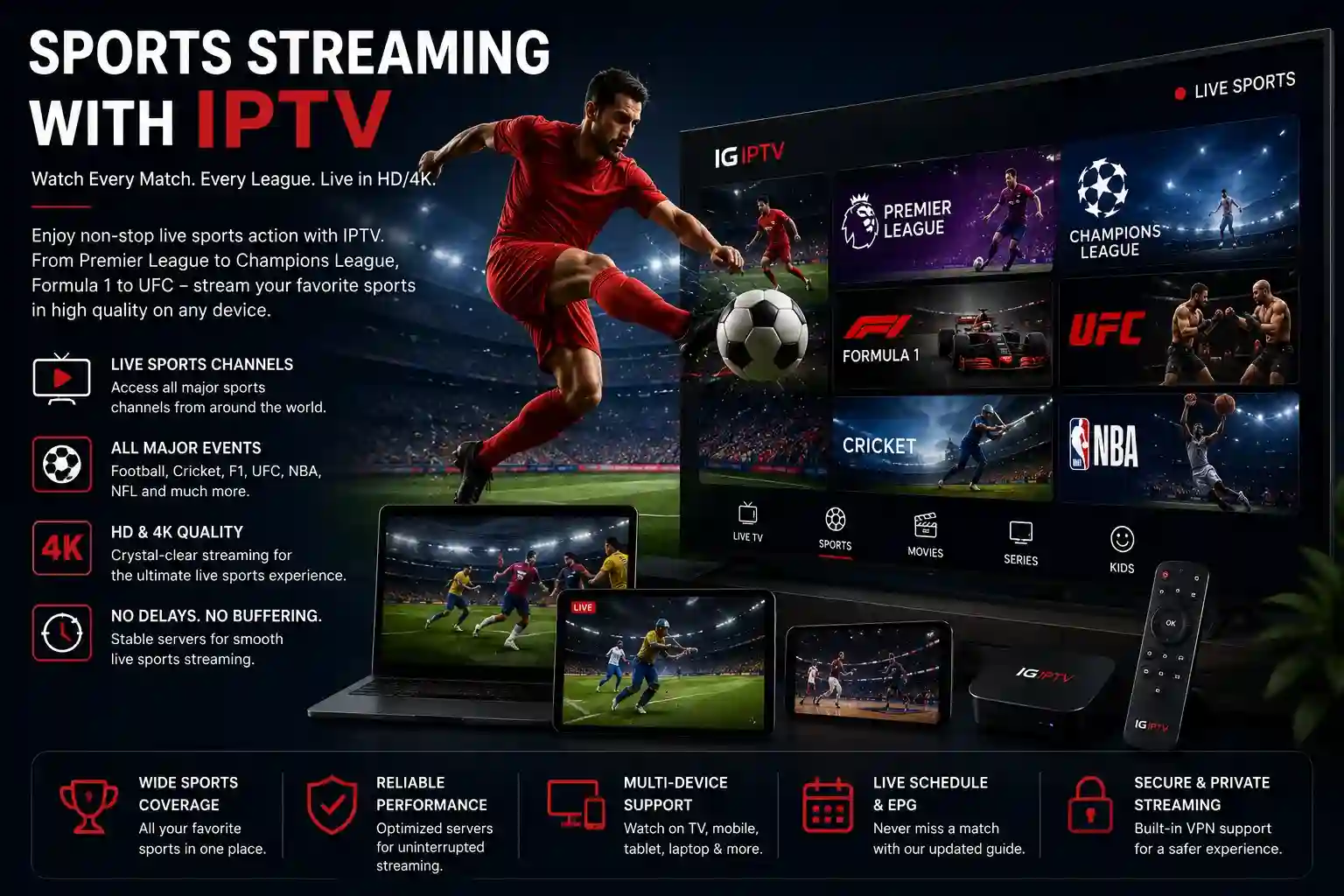 Sports streaming with IPTV for live football and other sports events
