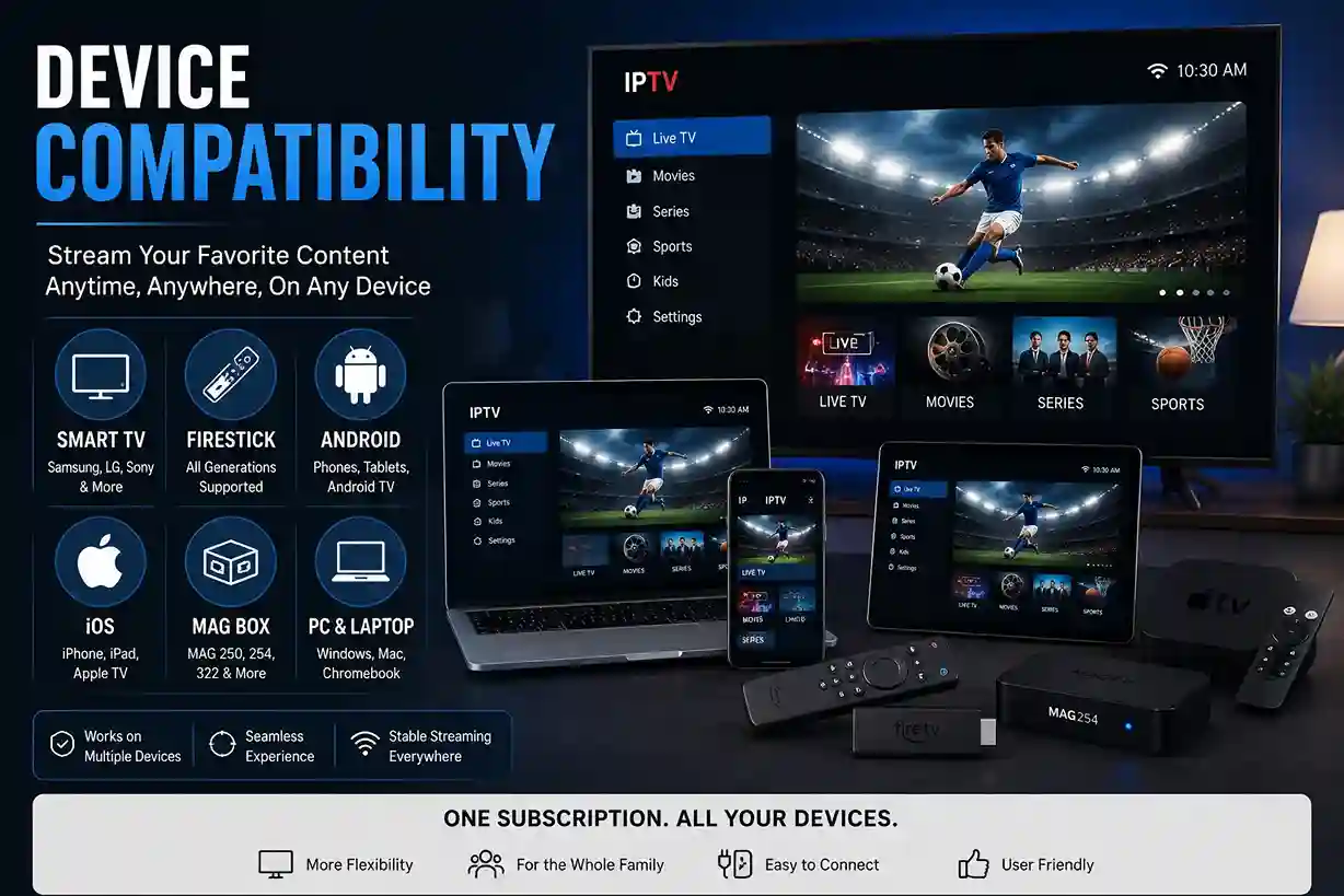 IPTV device compatibility with Smart TV, Firestick, Android, iOS and other devices